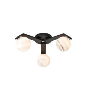 Cortland 51cm Flush Ceiling 3 Light G9 IP44 Black/Polished Chrome/Grey Round Marble Effect Glass-1