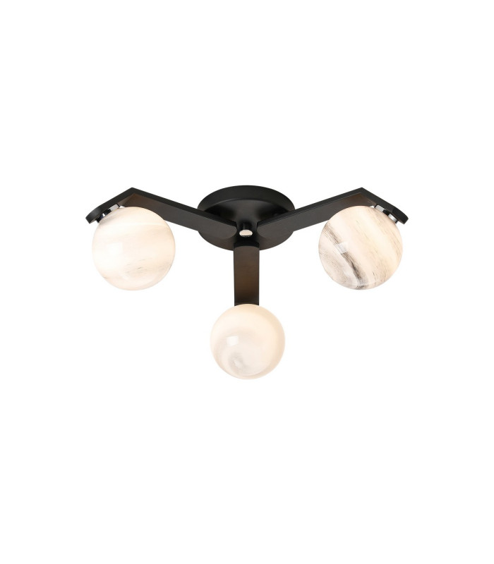 Cortland 51cm Flush Ceiling 3 Light G9 IP44 Black/Polished Chrome/Grey Round Marble Effect Glass-1