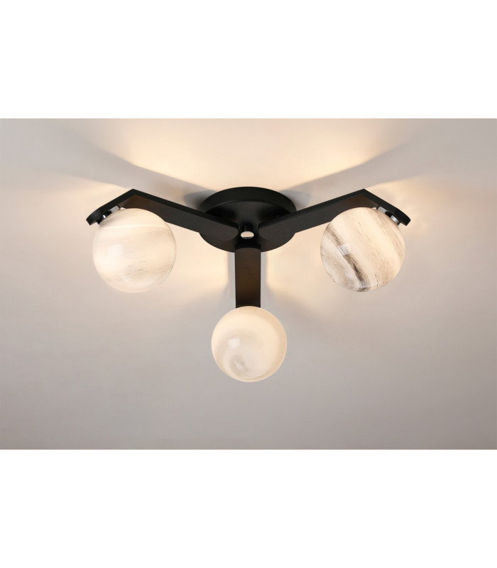 Cortland 51cm Flush Ceiling 3 Light G9 IP44 Black/Polished Chrome/Grey Round Marble Effect Glass-3