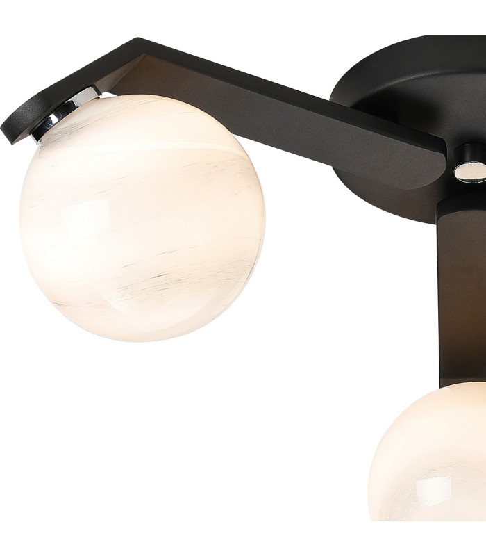 Cortland 51cm Flush Ceiling 3 Light G9 IP44 Black/Polished Chrome/Grey Round Marble Effect Glass-5