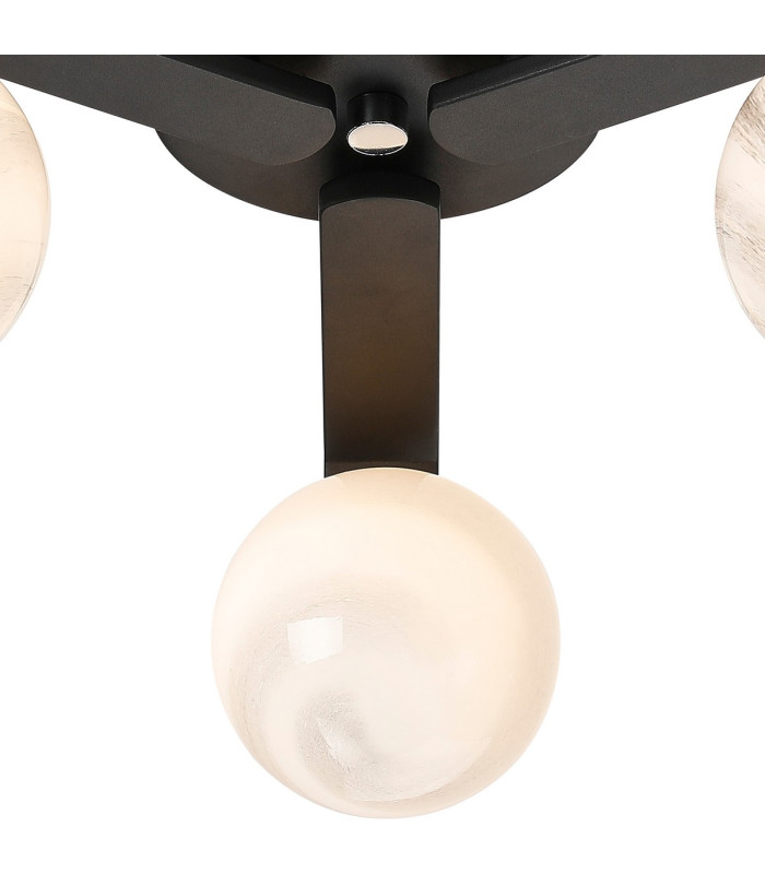 Cortland 51cm Flush Ceiling 3 Light G9 IP44 Black/Polished Chrome/Grey Round Marble Effect Glass-6