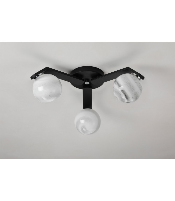 Cortland 51cm Flush Ceiling 3 Light G9 IP44 Black/Polished Chrome/Grey Round Marble Effect Glass-8
