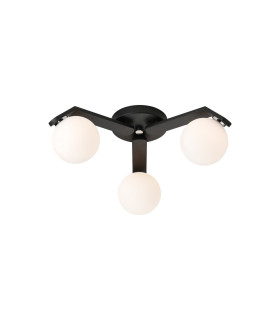 Cortland 51cm Flush Ceiling 3 Light G9 IP44 Black/Polished Chrome/Opal Smooth Round Glass-1