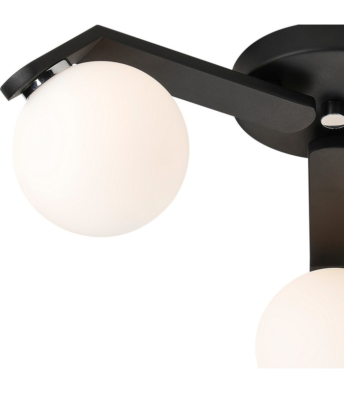 Cortland 51cm Flush Ceiling 3 Light G9 IP44 Black/Polished Chrome/Opal Smooth Round Glass-4