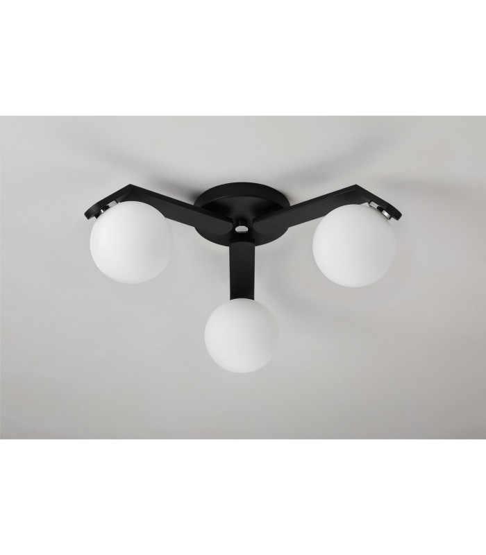 Cortland 51cm Flush Ceiling 3 Light G9 IP44 Black/Polished Chrome/Opal Smooth Round Glass-7