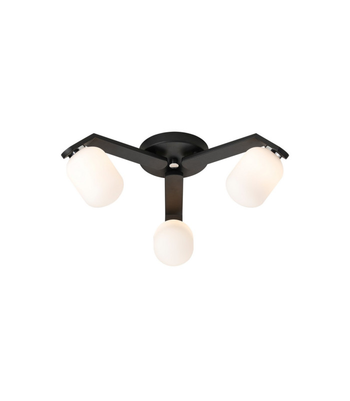 Cortland 51cm Flush Ceiling 3 Light G9 IP44 Black/Polished Chrome/Opal Smooth Tubular Glass-1