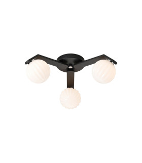 Cortland 51cm Flush Ceiling 3 Light G9 IP44 Black/Polished Chrome/Opal Round Segment Glass-1