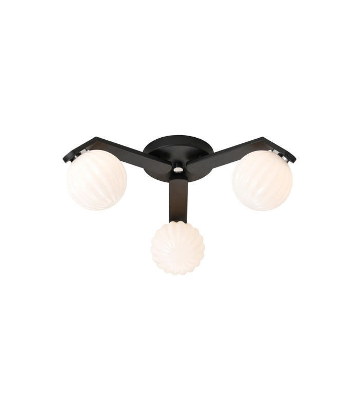 Cortland 51cm Flush Ceiling 3 Light G9 IP44 Black/Polished Chrome/Opal Round Segment Glass-1