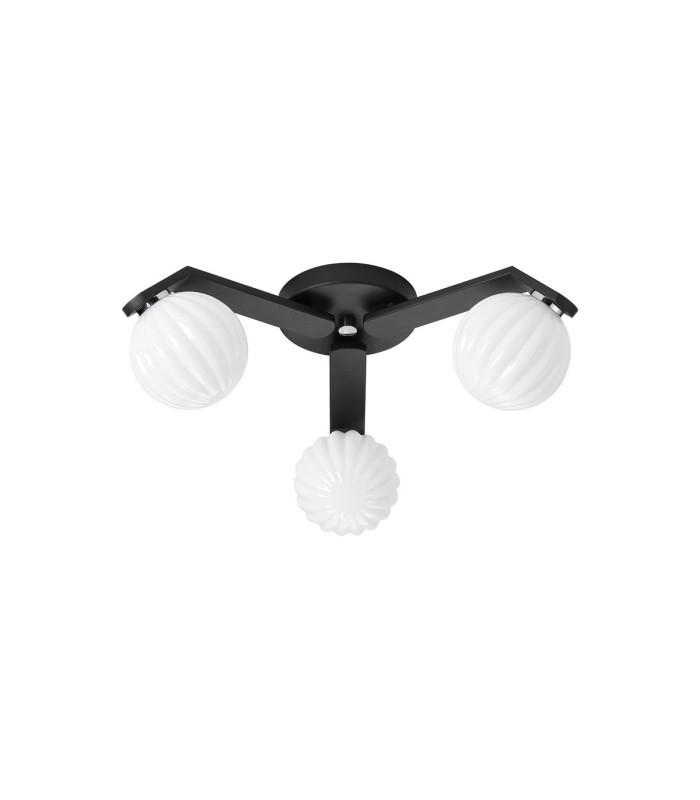 Cortland 51cm Flush Ceiling 3 Light G9 IP44 Black/Polished Chrome/Opal Round Segment Glass-4