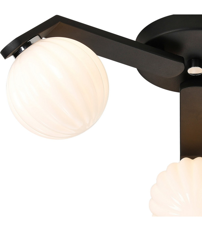 Cortland 51cm Flush Ceiling 3 Light G9 IP44 Black/Polished Chrome/Opal Round Segment Glass-5