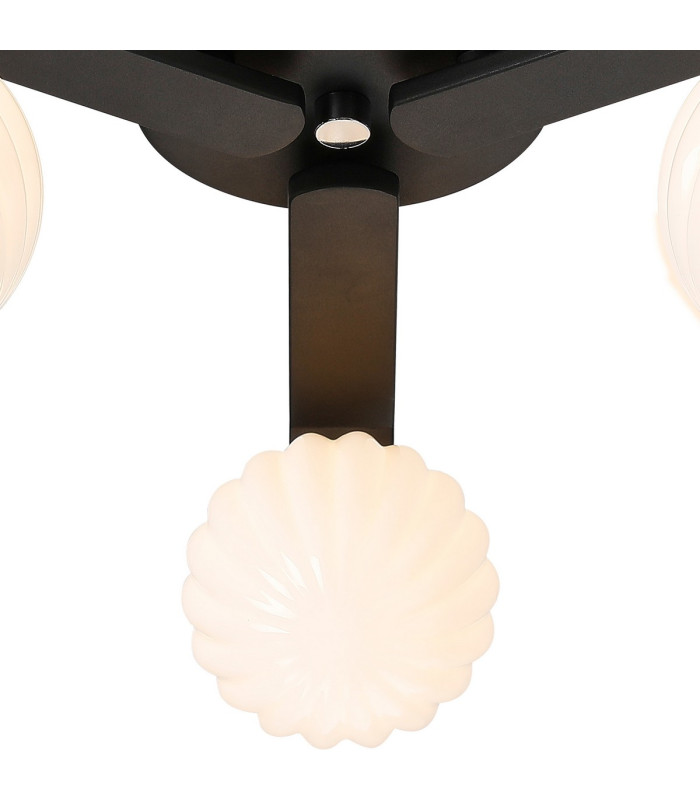 Cortland 51cm Flush Ceiling 3 Light G9 IP44 Black/Polished Chrome/Opal Round Segment Glass-6