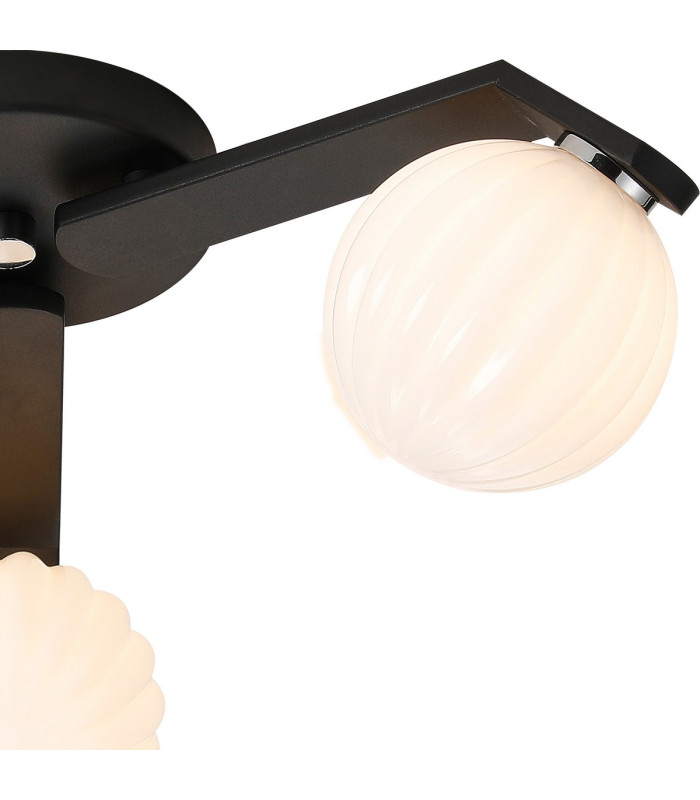 Cortland 51cm Flush Ceiling 3 Light G9 IP44 Black/Polished Chrome/Opal Round Segment Glass-7