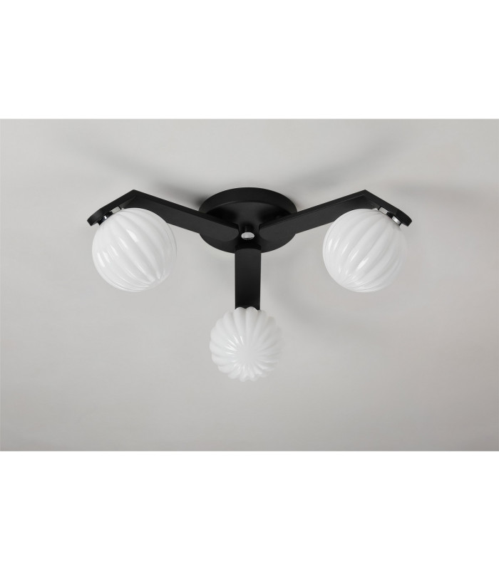 Cortland 51cm Flush Ceiling 3 Light G9 IP44 Black/Polished Chrome/Opal Round Segment Glass-8
