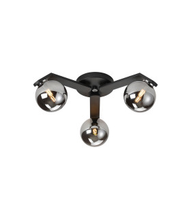 Cortland 51cm Flush Ceiling 3 Light G9 IP44 Black/Polished Chrome/Smoke Smooth Round Glass-1
