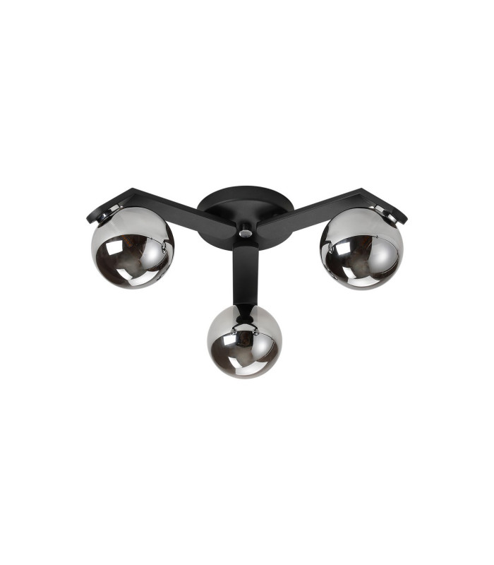 Cortland 51cm Flush Ceiling 3 Light G9 IP44 Black/Polished Chrome/Smoke Smooth Round Glass-3