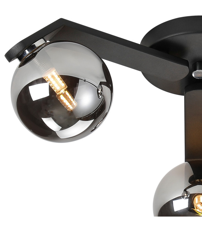 Cortland 51cm Flush Ceiling 3 Light G9 IP44 Black/Polished Chrome/Smoke Smooth Round Glass-4