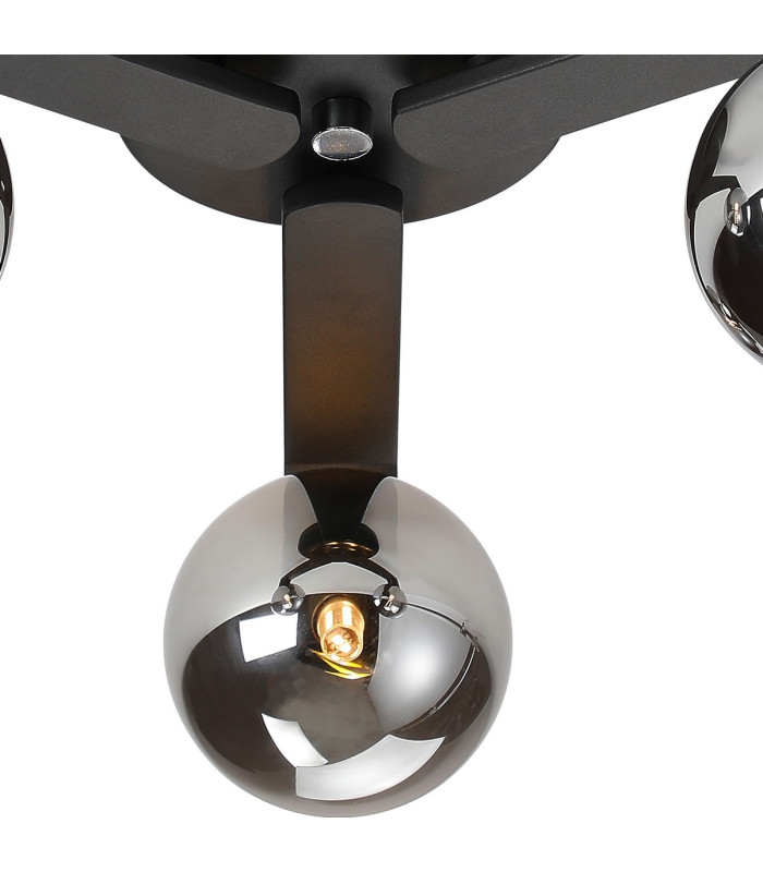 Cortland 51cm Flush Ceiling 3 Light G9 IP44 Black/Polished Chrome/Smoke Smooth Round Glass-5