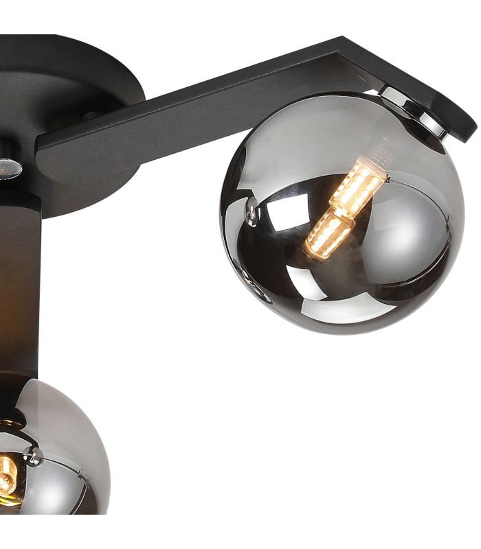 Cortland 51cm Flush Ceiling 3 Light G9 IP44 Black/Polished Chrome/Smoke Smooth Round Glass-6
