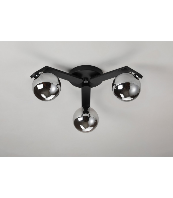 Cortland 51cm Flush Ceiling 3 Light G9 IP44 Black/Polished Chrome/Smoke Smooth Round Glass-7