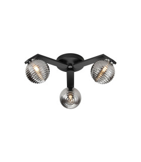 Cortland 51cm Flush Ceiling 3 Light G9 IP44 Black/Polished Chrome/Smoke Ribbed Round Glass-1