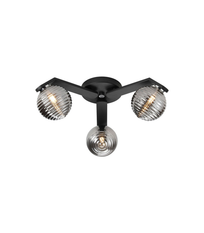 Cortland 51cm Flush Ceiling 3 Light G9 IP44 Black/Polished Chrome/Smoke Ribbed Round Glass-1