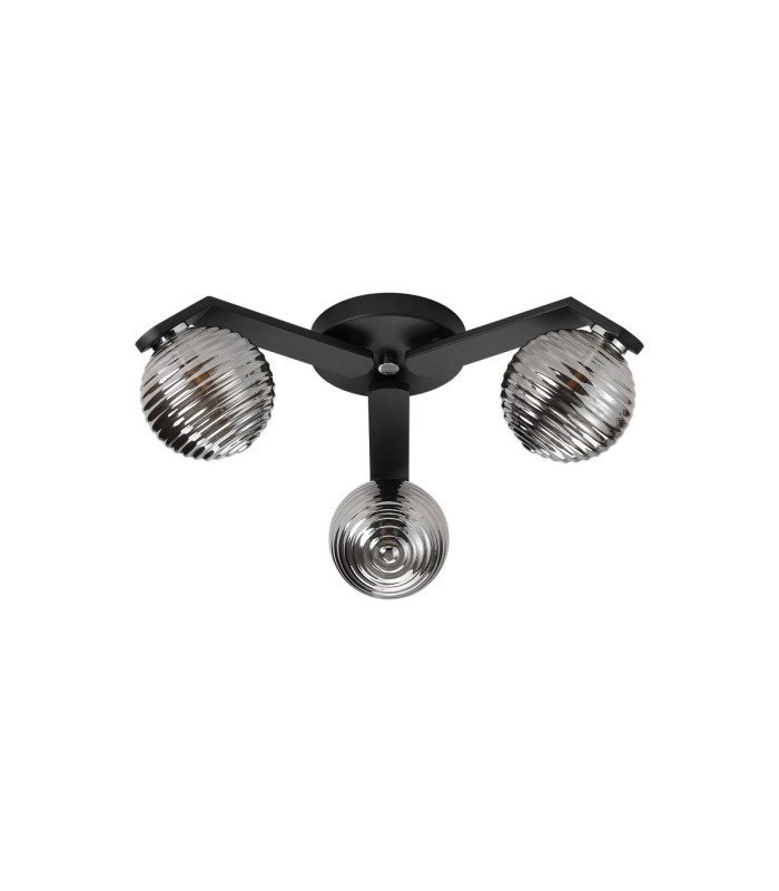 Cortland 51cm Flush Ceiling 3 Light G9 IP44 Black/Polished Chrome/Smoke Ribbed Round Glass-4