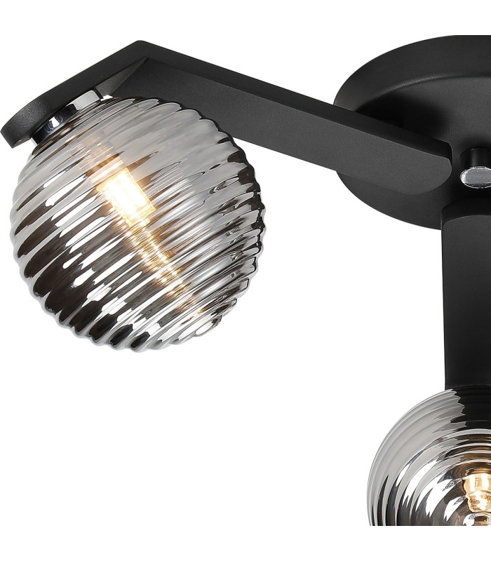 Cortland 51cm Flush Ceiling 3 Light G9 IP44 Black/Polished Chrome/Smoke Ribbed Round Glass-5