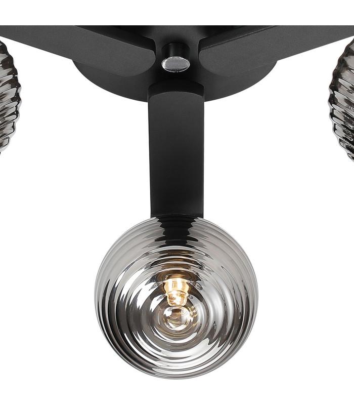 Cortland 51cm Flush Ceiling 3 Light G9 IP44 Black/Polished Chrome/Smoke Ribbed Round Glass-6