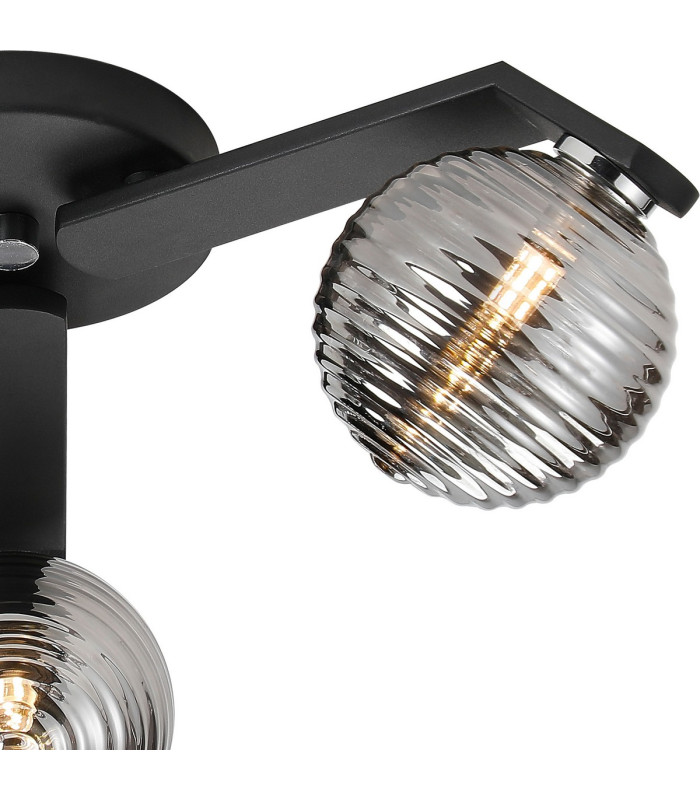 Cortland 51cm Flush Ceiling 3 Light G9 IP44 Black/Polished Chrome/Smoke Ribbed Round Glass-7