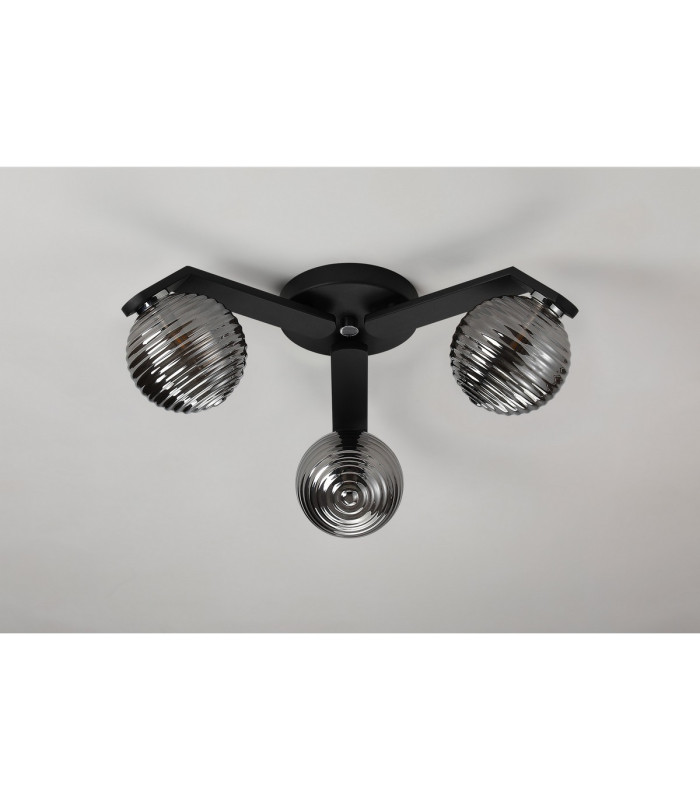 Cortland 51cm Flush Ceiling 3 Light G9 IP44 Black/Polished Chrome/Smoke Ribbed Round Glass-8