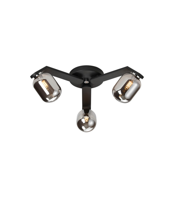 Cortland 51cm Flush Ceiling 3 Light G9 IP44 Black/Polished Chrome/Smoke Smooth Tubular Glass-1