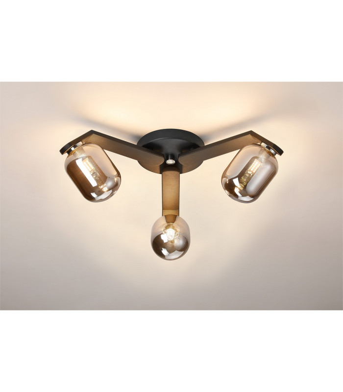 Cortland 51cm Flush Ceiling 3 Light G9 IP44 Black/Polished Chrome/Smoke Smooth Tubular Glass-3