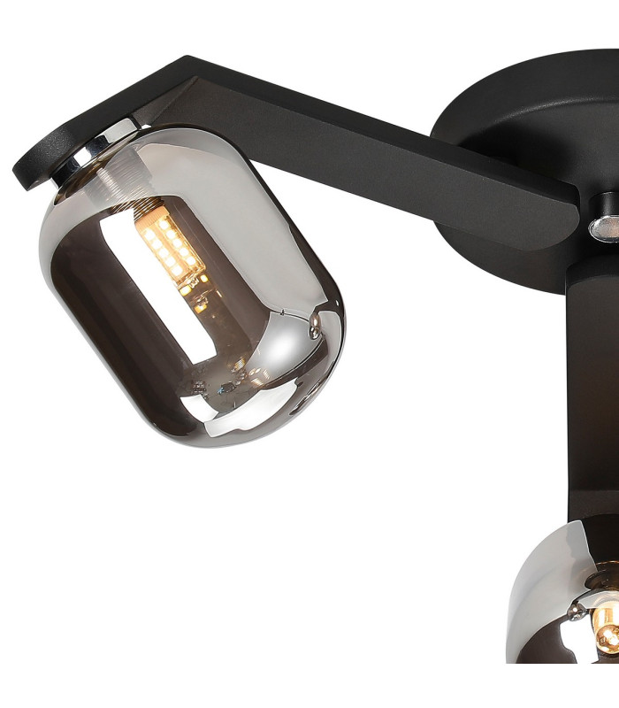 Cortland 51cm Flush Ceiling 3 Light G9 IP44 Black/Polished Chrome/Smoke Smooth Tubular Glass-5