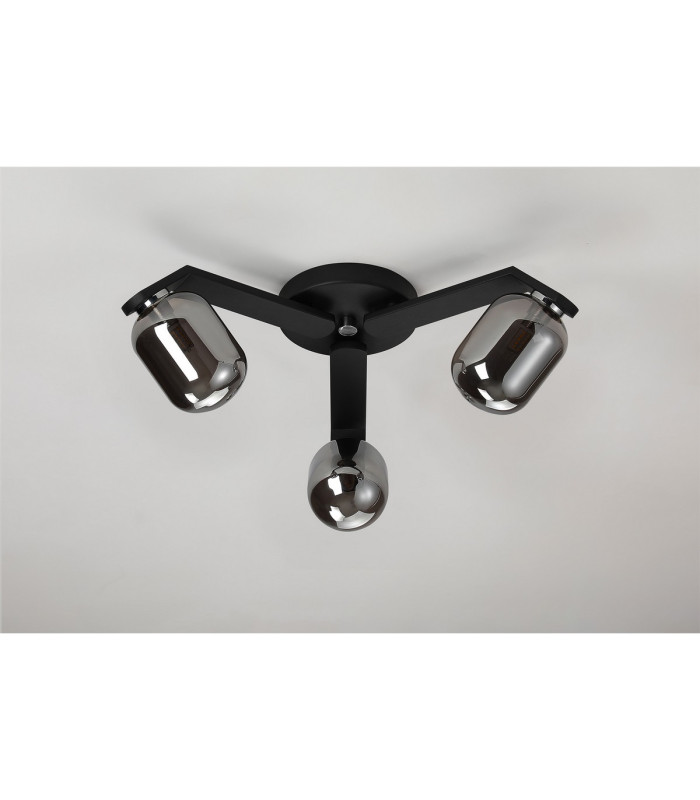 Cortland 51cm Flush Ceiling 3 Light G9 IP44 Black/Polished Chrome/Smoke Smooth Tubular Glass-8