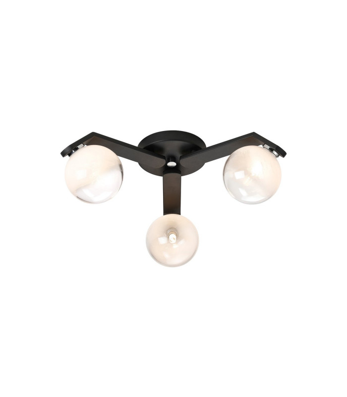 Cortland 51cm Flush Ceiling 3 Light G9 IP44 Black/Polished Chrome/White Two-Tone Snow Specks Round Glass-1