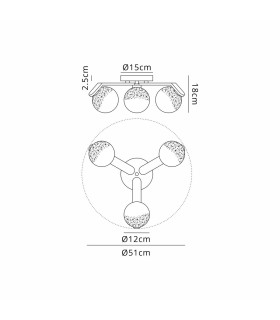 Cortland 51cm Flush Ceiling 3 Light G9 IP44 Black/Polished Chrome/White Two-Tone Snow Specks Round Glass-2