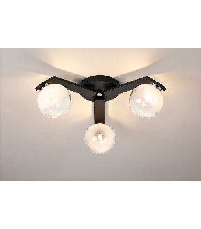 Cortland 51cm Flush Ceiling 3 Light G9 IP44 Black/Polished Chrome/White Two-Tone Snow Specks Round Glass-3