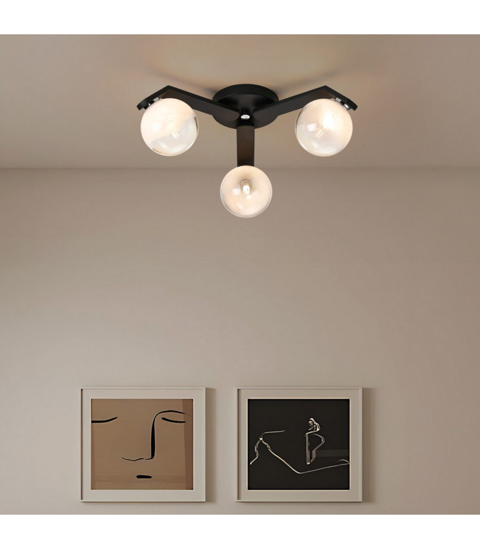 Cortland 51cm Flush Ceiling 3 Light G9 IP44 Black/Polished Chrome/White Two-Tone Snow Specks Round Glass-4