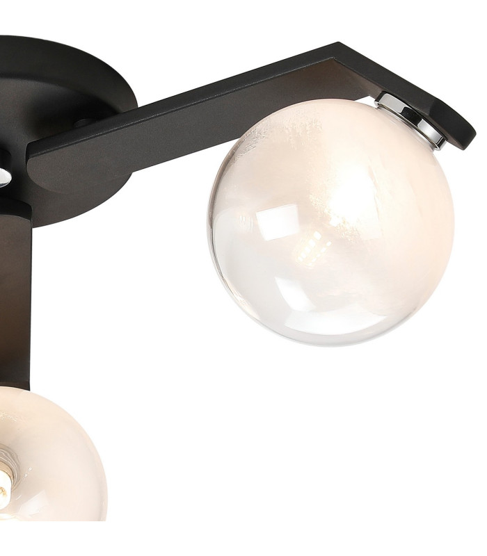 Cortland 51cm Flush Ceiling 3 Light G9 IP44 Black/Polished Chrome/White Two-Tone Snow Specks Round Glass-8