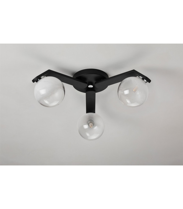 Cortland 51cm Flush Ceiling 3 Light G9 IP44 Black/Polished Chrome/White Two-Tone Snow Specks Round Glass-9