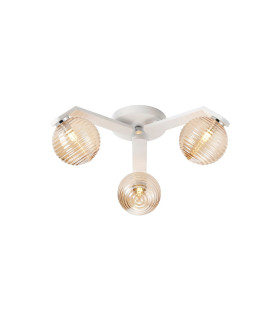 Cortland 51cm Flush Ceiling 3 Light G9 IP44 White/Polished Chrome/Amber Ribbed Round Glass-1