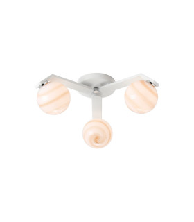 Cortland 51cm Flush Ceiling 3 Light G9 IP44 White/Polished Chrome/Brown Round Marble Effect Glass-1