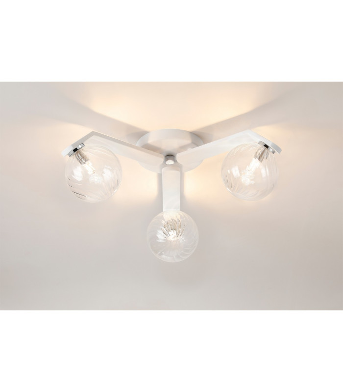 Cortland 51cm Flush Ceiling 3 Light G9 IP44 White/Polished Chrome/Clear Swirl Round Glass-3