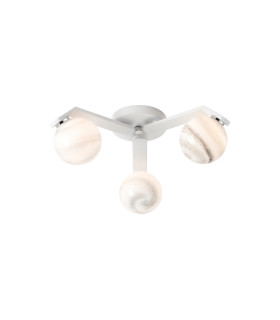 Cortland 51cm Flush Ceiling 3 Light G9 IP44 White/Polished Chrome/Grey Round Marble Effect Glass-1
