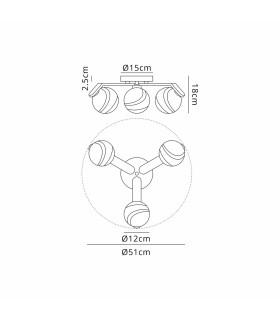 Cortland 51cm Flush Ceiling 3 Light G9 IP44 White/Polished Chrome/Grey Round Marble Effect Glass-2