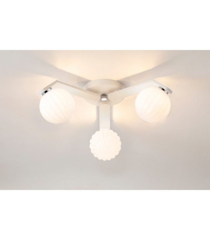 Cortland 51cm Flush Ceiling 3 Light G9 IP44 White/Polished Chrome/Opal Round Segment Glass-3