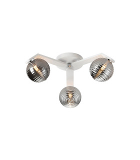 Cortland 51cm Flush Ceiling 3 Light G9 IP44 White/Polished Chrome/Smoke Ribbed Round Glass-1