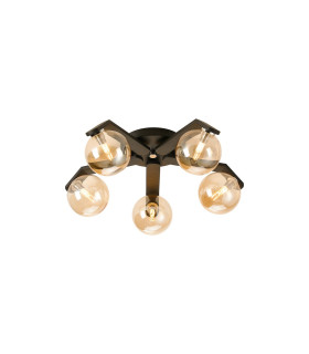 Cortland 54cm Flush Ceiling 5 Light G9 IP44 Black/Polished Chrome/Amber Smooth Round Glass-1
