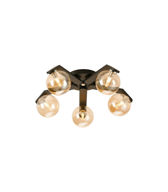 Cortland 54cm Flush Ceiling 5 Light G9 IP44 Black/Polished Chrome/Amber Smooth Round Glass-1