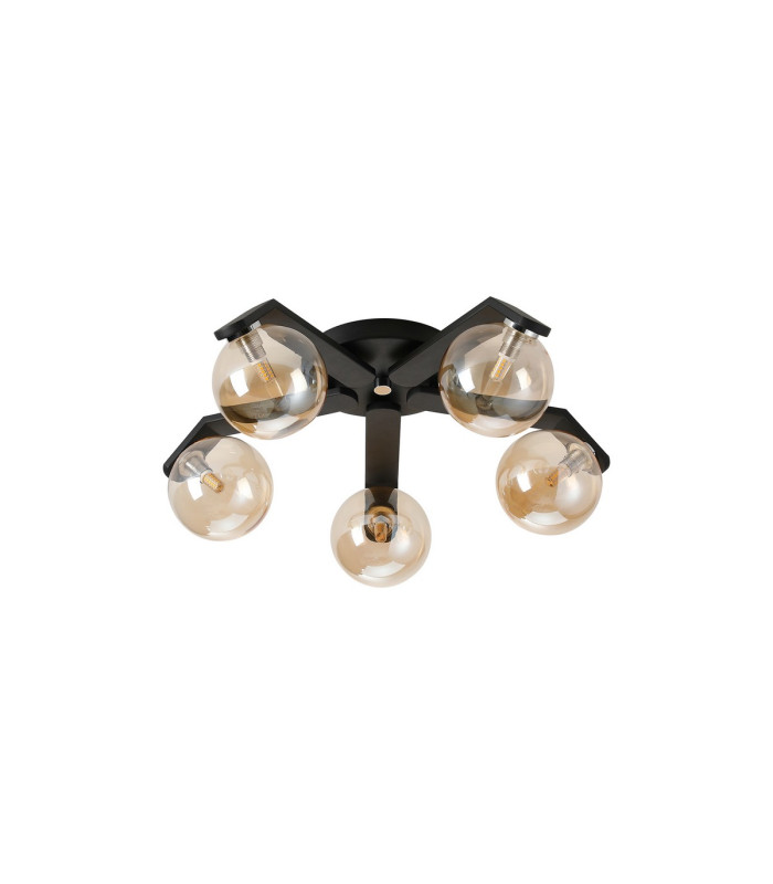 Cortland 54cm Flush Ceiling 5 Light G9 IP44 Black/Polished Chrome/Amber Smooth Round Glass-3